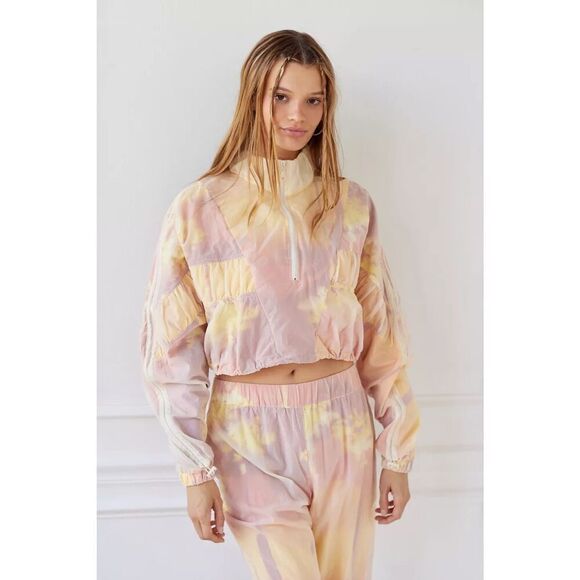 Out From Under Surfside Cropped Quarter-Zip Jacket size L Yellow Pink - Picture 1 of 12